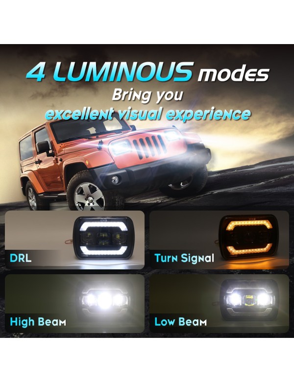 Sinoparcel H6054 Led Headlights 5x7 7x6 Inch High Low Sealed Beam With Drl And Turn Signal